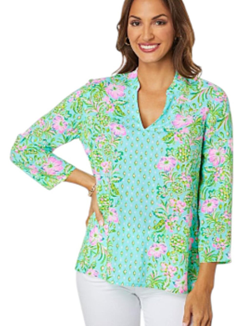 Lilly Pulitzer Luna Bay Tunic Surf Blue Floral Rayon Resort Top Size XL NWT